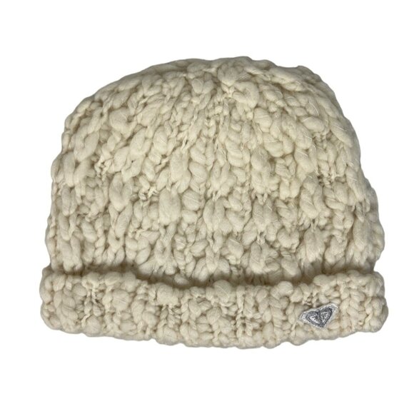 Roxy Womens Winter Hat Toboggan Cream Chunky Knit Wool Blend - Picture 1 of 5